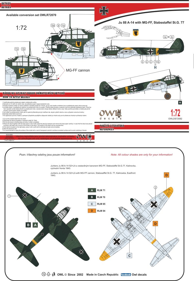ZG 1 Romania 1944 #72038 Propagteam Decals 1:72 Junkers Ju-88 A-14 Stab.II 